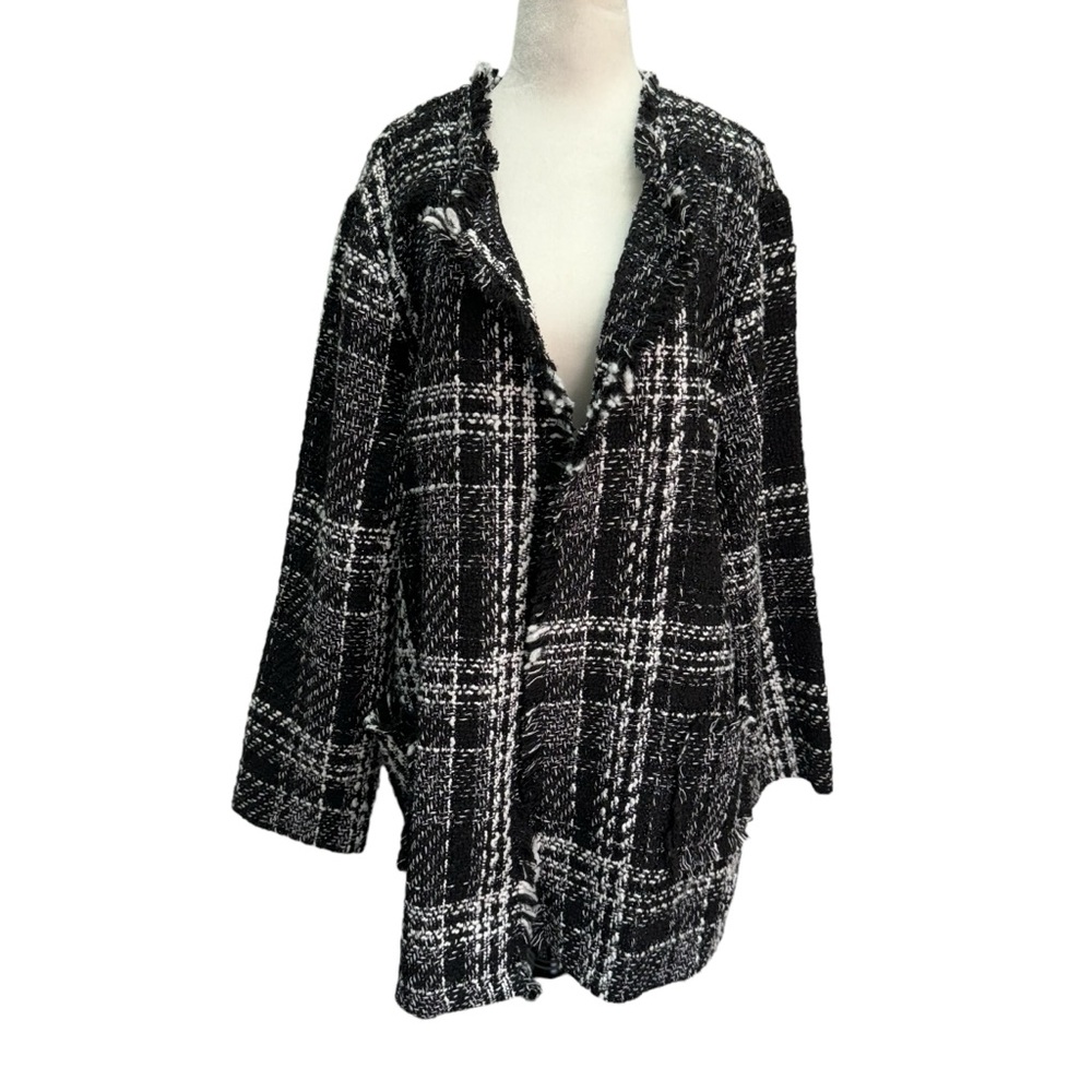 Frank Lyman Black/white Plaid Tweed Jacket Size L